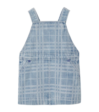 Shop Burberry Japanese Denim Check Pinafore Dress (3-24 Months) In Blue