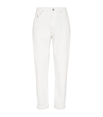 Shop Brunello Cucinelli Slubbed-denim Straight Jeans In White