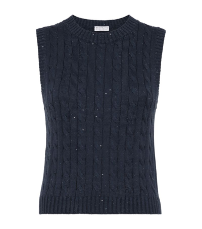 Shop Brunello Cucinelli Sparkling Cable-knit Top In Black