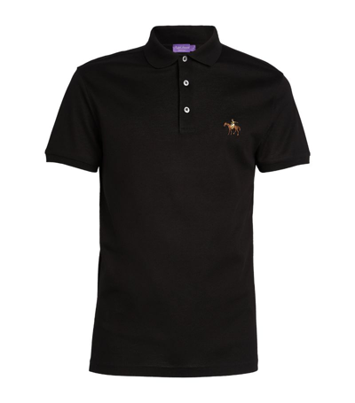 Shop Ralph Lauren Purple Label Cotton Logo Polo Shirt In Black