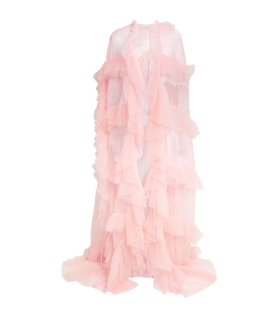 Shop Honayda Tulle Ruffled Cape In Pink