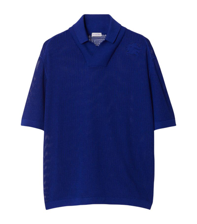 Shop Burberry Silk-cotton Mesh Polo Shirt In Blue