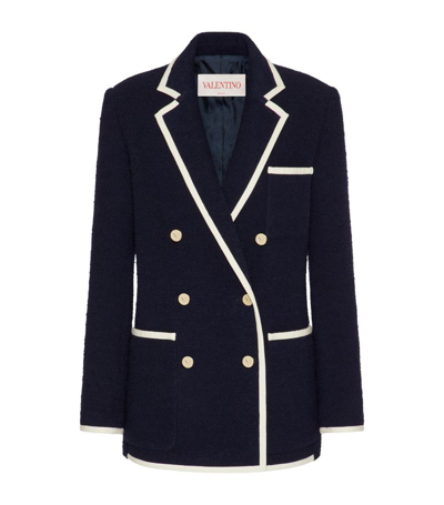 Shop Valentino Wool-blend Double-breasted Blazer In Blue