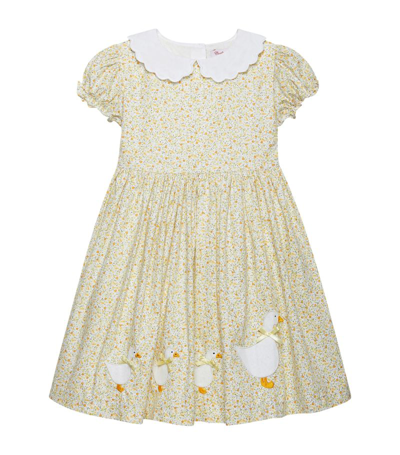 Shop Trotters Cotton Floral Print Duck Dress (2-5 Years) In Yellow