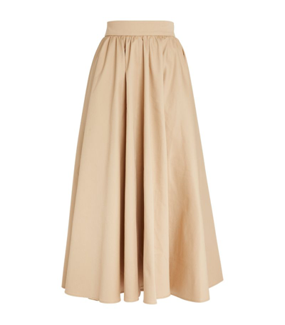 Shop Patou Cotton Pleated Maxi Skirt In Beige