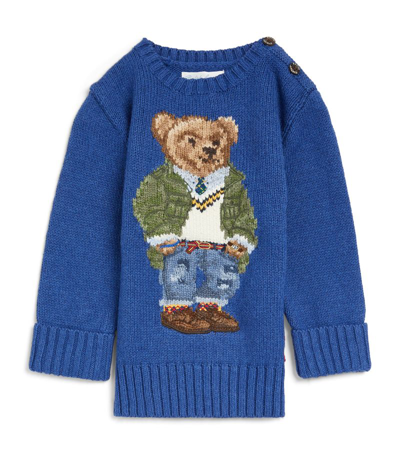 Shop Ralph Lauren Cotton Polo Bear Sweater (3-24 Months) In Blue