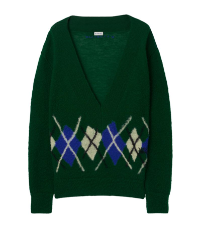 Shop Burberry Argyle V-neck Sweater In Green