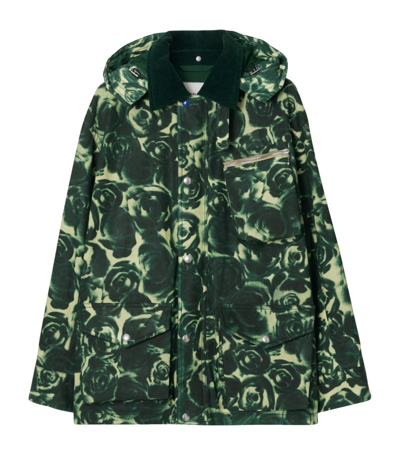 Shop Burberry Cotton Rose Print Field Jacket In Green