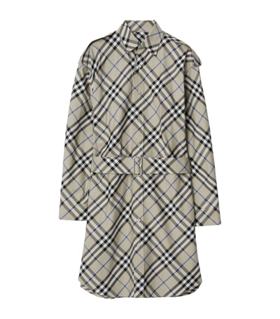 Shop Burberry Check Trench Coat Mini Dress In Neutrals