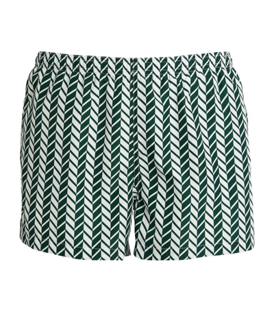 Shop Ron Dorff Herringbone Print Swim Shorts In Green