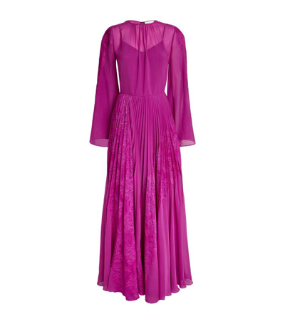 Shop Honayda Long-sleeved Pleated Gown In Purple