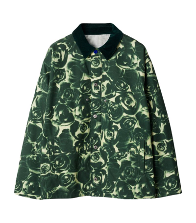 Shop Burberry Cotton Rose Print Jacket In Green