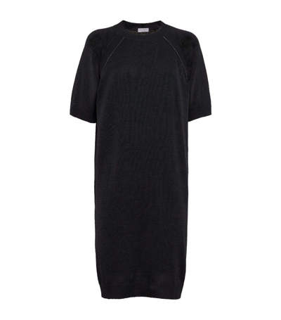 Shop Brunello Cucinelli Cotton-knit Mini Dress In Grey