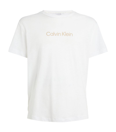 Shop Calvin Klein Linen-mix Logo T-shirt In White