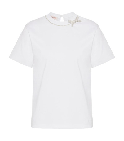 Shop Valentino Embellished Bow T-shirt In White