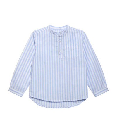 Shop Trotters Cotton-linen Striped Oscar Shirt (6-11 Years) In Blue