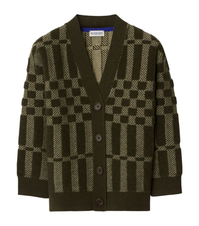Shop Burberry Wool-cashmere Intarsia-knit Cardigan (3-14 Years) In Green