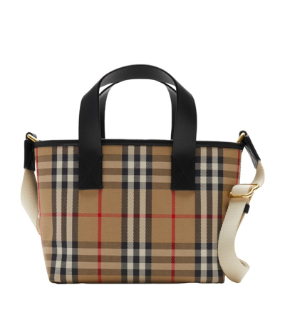 Shop Burberry Check Top-handle Bag In Brown