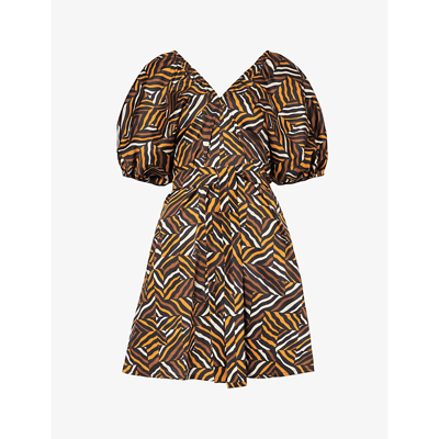 Weekend Max Mara Womens Ochre Curvone Graphic-print Stretch-cotton Mini Dress In Ochre