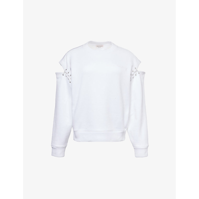 Shop Alexander Mcqueen Women's Opticalwhite Cut-out Cotton-jersey Sweatshirt