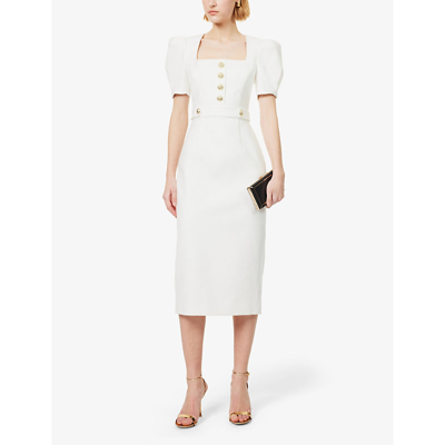 Shop Rebecca Vallance Women's Ivory Clarisse Branded-hardware Cotton-blend Midi Dress