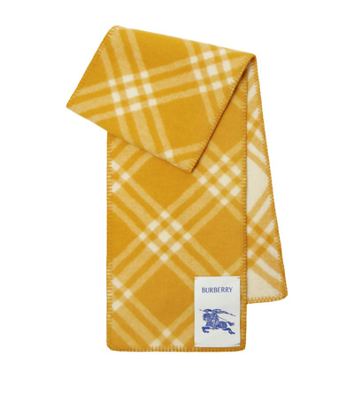Shop Burberry Wool Check Scarf In Yellow