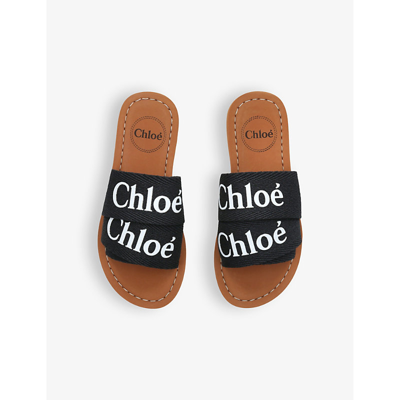 Shop Chloé Woody Logo-print Woven Sandals In Black