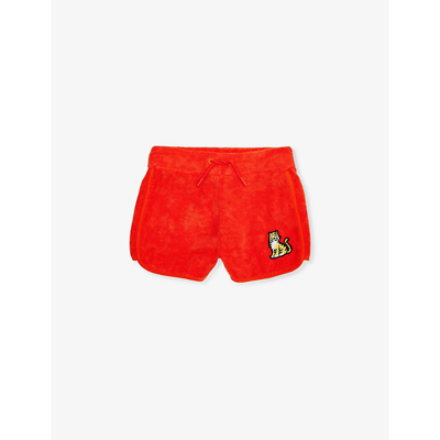 Shop Kenzo Girls Bright Red Kids Logo-embroidered Cotton-blend Shorts 4-10 Years