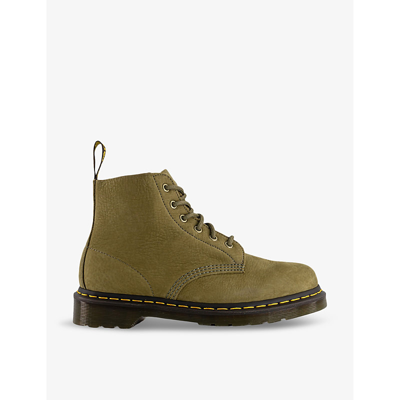 Shop Dr. Martens' 101 Six-eyelet Lace-up Leather Ankle Boots In Muted Olive