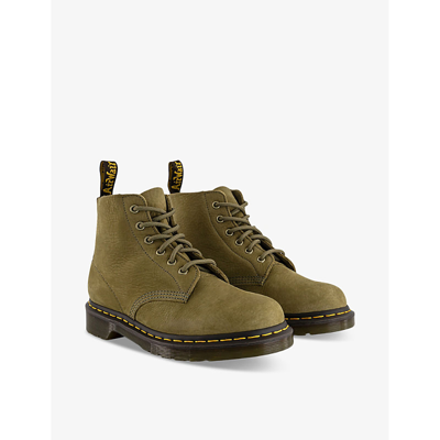 Shop Dr. Martens' 101 Six-eyelet Lace-up Leather Ankle Boots In Muted Olive