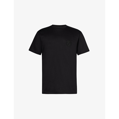 Shop Giorgio Armani Men's Black Brand-embroidered Crewneck Cotton-jersey T-shirt