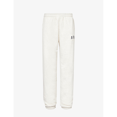 Shop Adanola Women's Light Grey Melange Logo-embroidered Tapered-leg Organic-cotton Jogging Bottoms