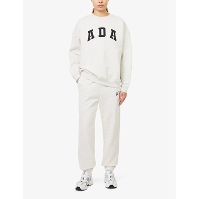 Shop Adanola Women's Light Grey Melange Logo-embroidered Tapered-leg Organic-cotton Jogging Bottoms