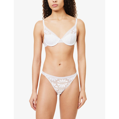 Shop Passionata Sofie Floral-embroidered Stretch-lace Bra In White
