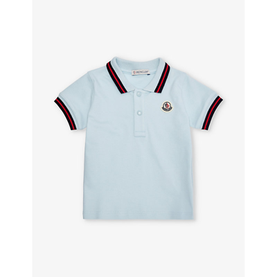 Shop Moncler Pastel Blue Contrast-stripe Short-sleeve Stretch-cotton Polo Shirt 6-36 Months