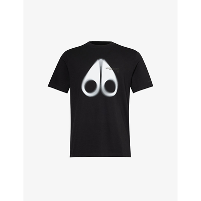 Shop Moose Knuckles Men's Black Maurice Big Logo Cotton-jersey T-shirt