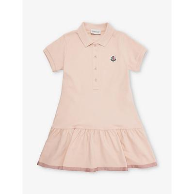 Shop Moncler Brand-patch Short-sleeve Stretch-cotton Dress 4-12 Years In Pastel Pink