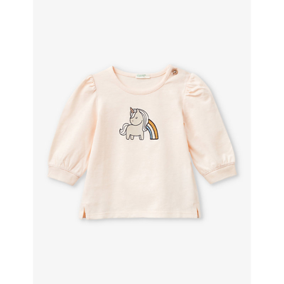 Shop Benetton Glitter-branded Long-sleeved Organic-cotton T-shirt 18 Months - 6 Years In Yellow