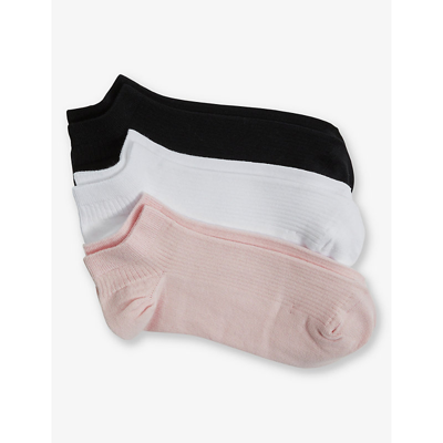 Shop Reiss Women's Black/blush Callie Pack-of-three Stretch-cotton Trainer Socks