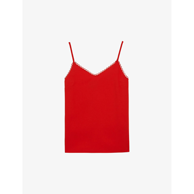 Shop Ted Baker Womens Red Andreno Looped-trim V-neck Woven Cami Top