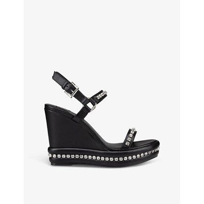 Shop Christian Louboutin Women's Black Pyrastrass Leather Heeled Sandals