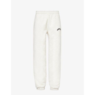 Shop Adanola Women's Light Grey Melange Logo-embroidered Tapered-leg Organic-cotton Jogging Bottoms