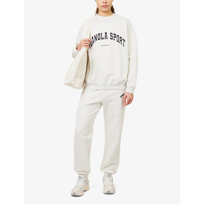 Shop Adanola Women's Light Grey Melange Logo-embroidered Tapered-leg Organic-cotton Jogging Bottoms