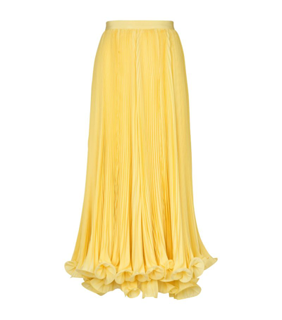 Shop Balmain Ruffle-hem Pleated Skirt In Yellow