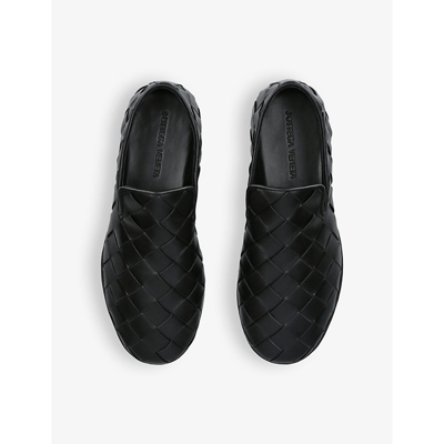 Shop Bottega Veneta Men's Black Sunday Intrecciato-weave Leather Slippers