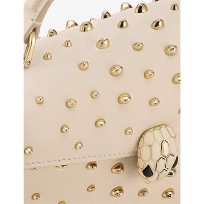 Shop Bvlgari Serpenti Forever Mini Stud-embellished Leather Top-handle Bag In Ivory