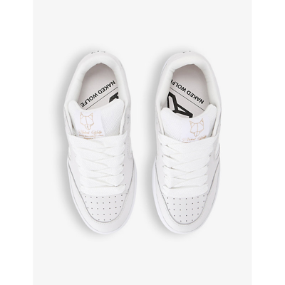 Shop Naked Wolfe Women's White Ambition Brand-patch Low-top Leather Trainers