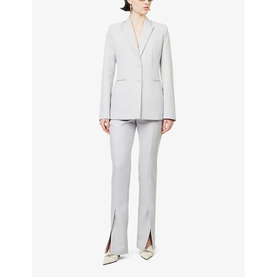 Shop Off-white C/o Virgil Abloh Womens Artic Ice Corporate Tech Brand-print Single-breasted Woven Blazer