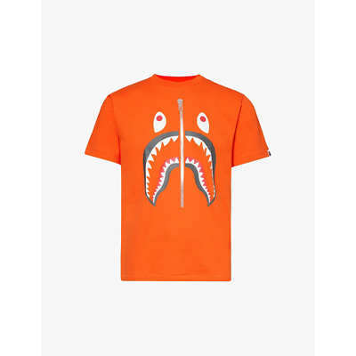 Shop A Bathing Ape Selfridges Mens Orange Camo Shark Graphic-print Cotton-jersey T-shirt