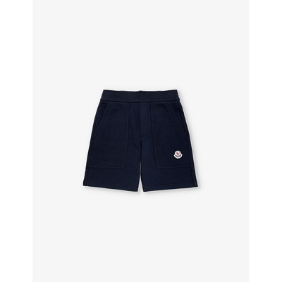 Shop Moncler Boys Vy Kids Logo-patch Elasticated-waistband Cotton-jersey Shorts 4-14 Years In Navy